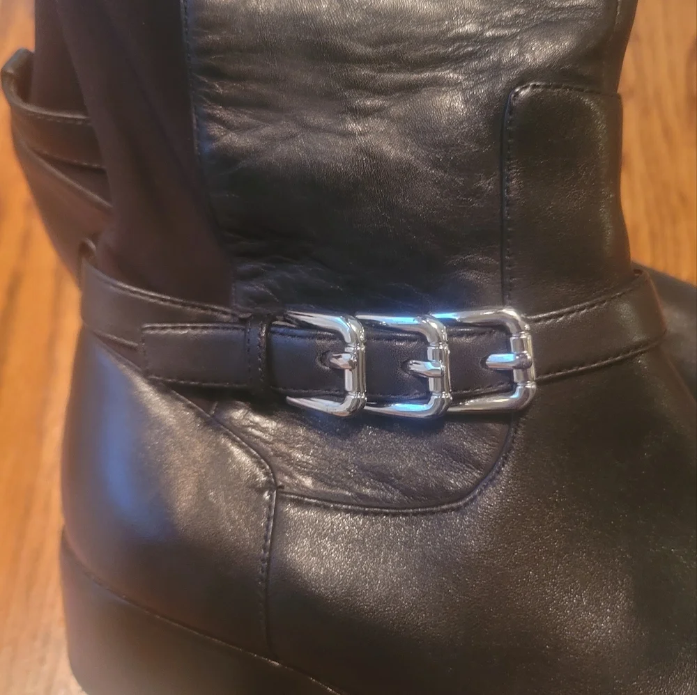 Donald Pliner Black Genuine Leather Tall Over The Knee Riding Boots Shoes Size 8